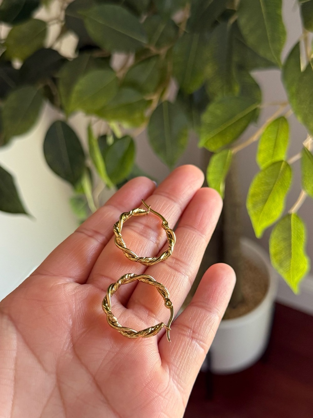 Gold Plated Braided Hoop Earrings Waterproof & Hypoallergenic NWT